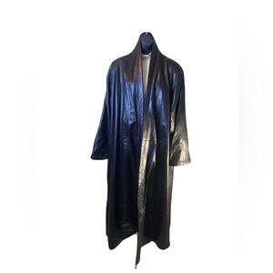 VTG BLACK LEATHER TRENCH RAIN COAT MATRIX STYLE Long M